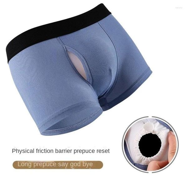 Cuecas homem buraco aberto roupa interior respirável pênis bolsa boxer macio físico estender sexo poder prepúcio melhorar lingerie para pau grande curto