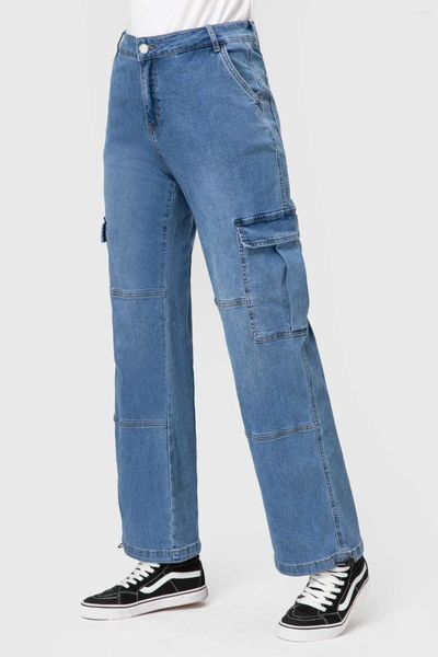 Jeans da donna FASHIONSPARK Boyfriend gamba dritta pantaloni denim casual alla moda a vita alta con coulisse elasticizzati leggeri