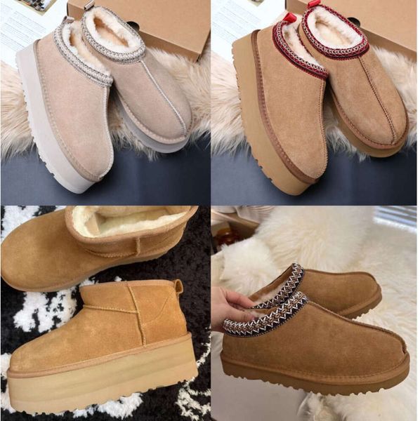 Tasman Chestnut Fur Slides Sheepskin Shearling Tazz Boots New Mules Women Men Ultra Mini Platform Boot Slip-on Shoes ugglie-00 Wildleder Upper Fall Winter sgrh