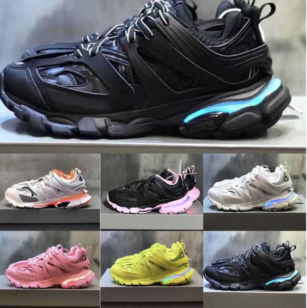 1Balencaigaities-13 Led Track 3 30 Дизайнерская обувь Мужчины Женщины Модные роскошные кроссовки Тройной черный, белый, Розовый, Синий, Оранжевый, Желтый, Зеленый Кроссовки Tess Gomma 23HJG