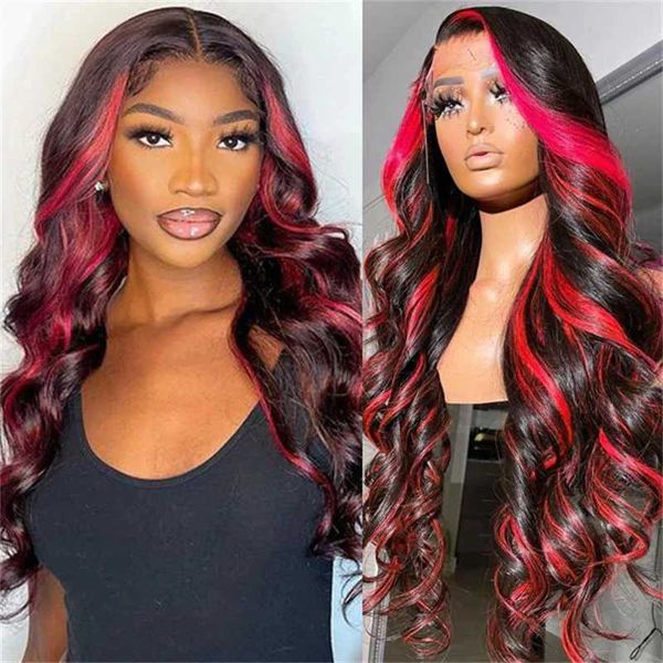 Haarperücken Burgunderrot Highlight Body Wave Lace Front Perücken für Frau Synthetische Frontalperücke 99j Rot Ombre 231122