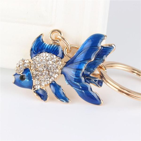 Portachiavi Lovely Blue Goldfish Fish Cute Crystal Charm Borsa Borsa Car Key Portachiavi Portachiavi Festa Matrimonio Regalo di compleanno