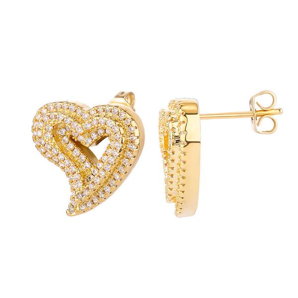 Orecchini hip-hop zircone hollow love heart stallone di taglio di moda di fascia di fascia alta esagerati INS 4K Gold placcata ghiacciata Gioielli a orecchie zirconiche cubiche per uomini regalo da donna