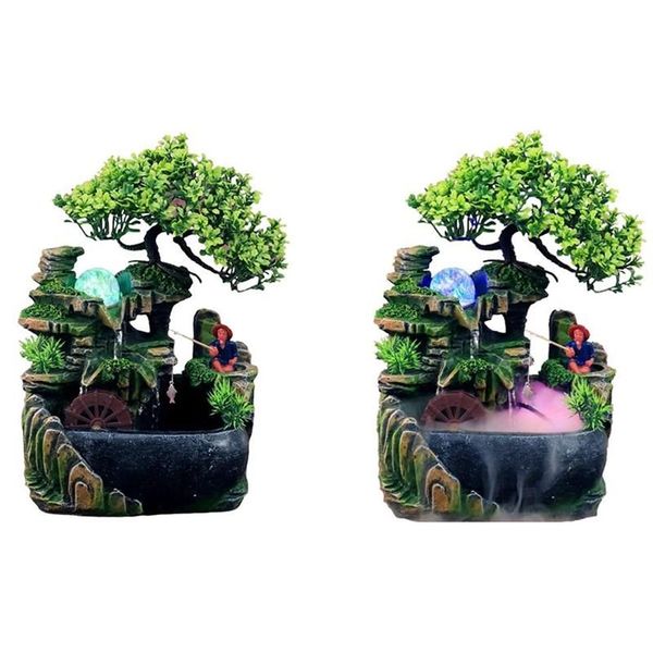 Gartendekorationen Innenharz Steingarten Wasserfall Feng Shui Fließendes Wasser Brunnen Desktop Ornament Büro Dekor -US Plug288a