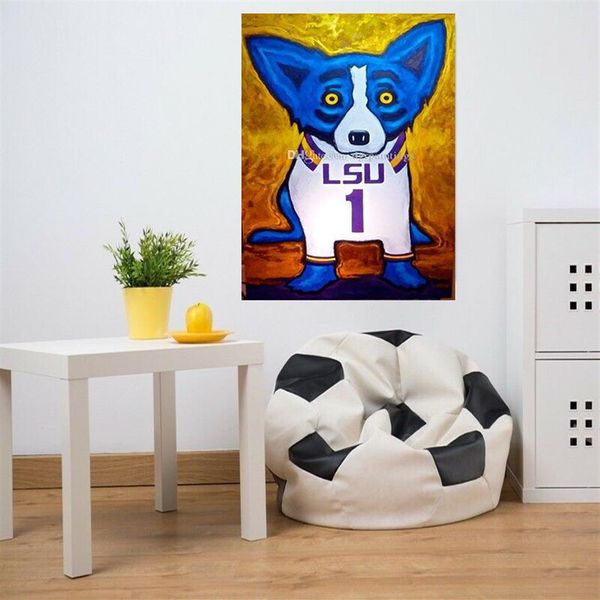 Pinturas a óleo abstratas modernas, pintadas à mão, de alta qualidade, 100%, em tela, pinturas de animais, cachorro azul, decoração de parede de casa, arte AMD-68-8-6239H