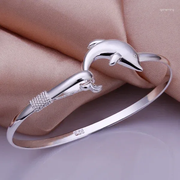 Bangle Mulheres Casamento Meninas Presente Favorito Alta Qualidade Cor Prata Jóias Moda Nobre Temperamento Dolphin Pulseira