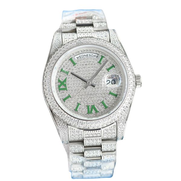 Full Diamond Watch Orologio meccanico automatico da uomo 41mm Orologio da donna impermeabile con zaffiro in acciaio tempestato di diamanti Orologio da uomo di lusso con datario Orologio da coppia