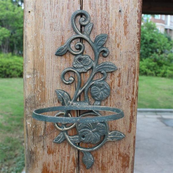 Suporte de vaso de flores de ferro fundido, 2 peças, verde escuro, cesta de plantas, bandeja de planta, formato de flor, suporte de parede, jardim ao ar livre, varanda 242a