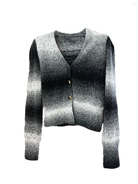 Giacche da donna Cardigan corto in lana a righe sfumate Moda Casual Comodo Cento 2024 Autunno e inverno