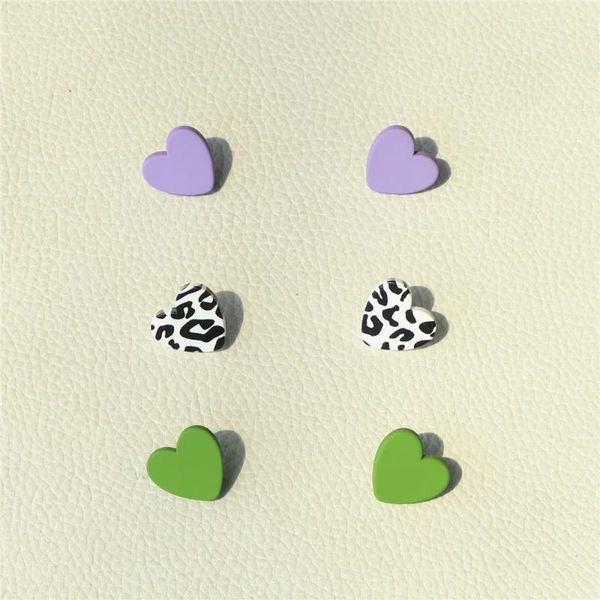 Orecchini pendenti 1 set di viola verde nero stampa leopardo argilla texture acrilico amore e