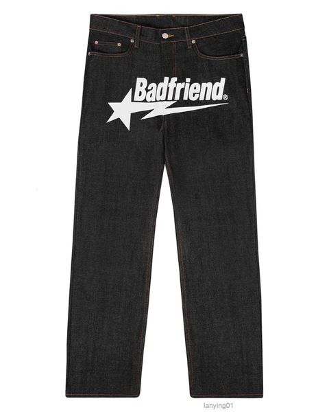 Mens Pants Y2K Kot Hip Hop Kötü Arkadaş Mektup Baskı Bozuk Siyah Harajuku Moda Punk Kaya Geniş Ayak Pantolon Sokak Giydirme 230413