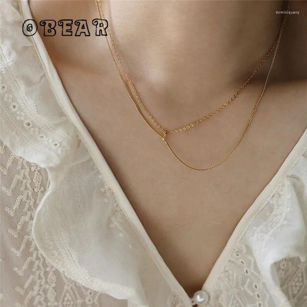 Ожерелья с подвесками, стильное ожерелье из нержавеющей стали с двойной цепочкой, 18-каратное позолоченное текстурированное водостойкое модное корейское тонкое ювелирное изделие для женщин