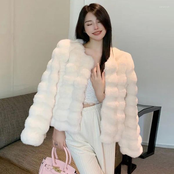 Pele feminina doce menina eco-friendly casaco falso para o inverno engrossado jaqueta curta moda roupas femininas