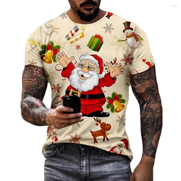 Erkek Tişörtleri Yaz Erkekler T-Shirt Mutlu Noeller Alfabe Santa 3d Baskılı Moda Kısa Knapılı Yuvarlak Yuvarlak Yuvarlak Külot Büyük Boy Giysiler