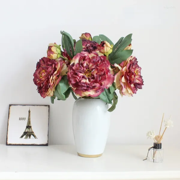 Dekorative Blumen, 50 cm, schöne künstliche Pfingstrosen im Jutebeutel für Hochzeitsdekoration
