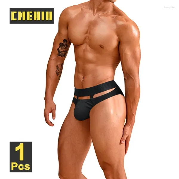 Cuecas Cmenin Algodão Homens Troncos de Natação Briefs Sexy Double Stripe Recorte para Homens Gay Deslizamento Esportes Fitness Homem Calcinha