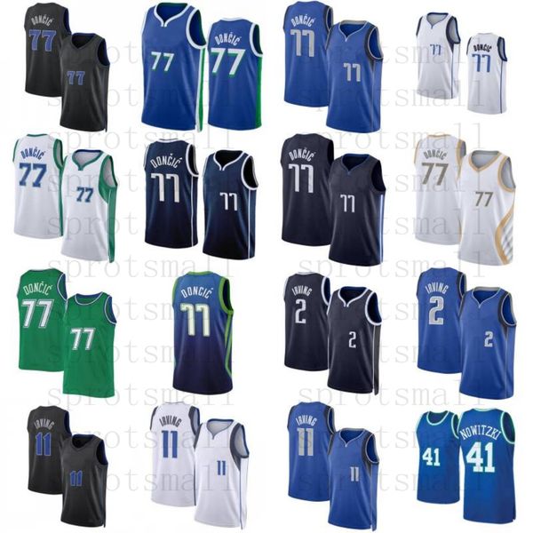 2023/24 77 Luka Doncic City Basquete Jerseys 2 11 Kyrie Irving Azul Branco Verde Mens 41 Dirk Nowitzki Retro Camisas