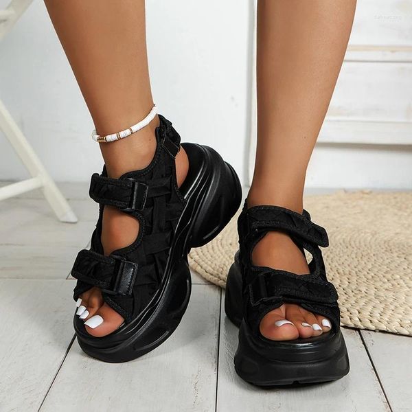 Модельные туфли, брендовые спортивные сандалии, летние женские повседневные туфли на танкетке с крючками и петлями, женская уличная женская обувь на платформе