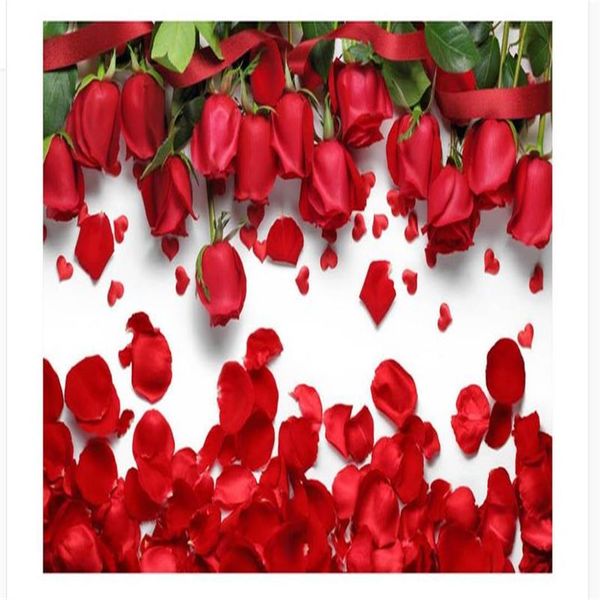 Carta da parati personalizzata 3d Po Originale bellissimo amore romantico petali di fiori di rosa rossa TV sfondo muro Home Decor Soggiorno Parete 2579