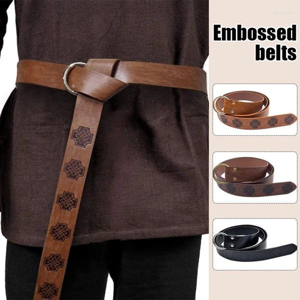 Cinture Cintura da cavaliere medievale Cintura in pelle PU Cintura ad anello lungo Fibbia ad anello O Nodo Pirata vichingo Larp Accessori Cosplay