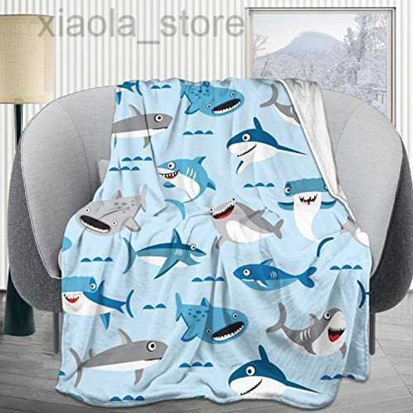 Coperte Swaddling Coperta di lana di squalo per bambini Ragazzi e ragazze Squalo cartone animato Animali selvatici Divano letto oceano blu Super morbido caldo