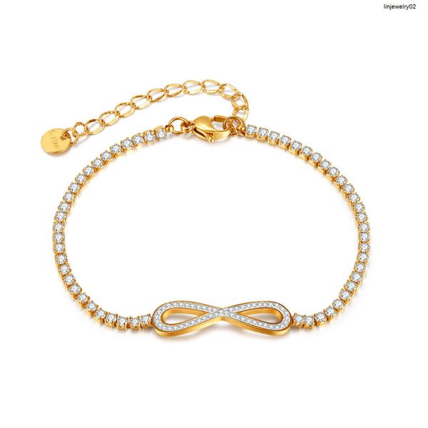 Nuovi gioielli in acciaio inossidabile Bracciale con ciondolo simbolo infinito con catena da tennis con diamanti pieni di lusso in acciaio inossidabile per donna Bracciale in oro