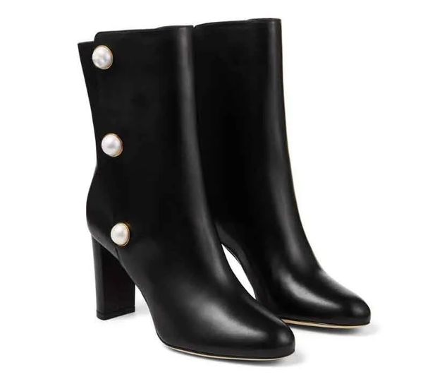 Elgant Winter Rina Stivali in nappa latte impreziositi da perle Bottino da donna Ladies Martin tacco grosso nero Marrone Alta qualità Cool Knight Western 35-43 box