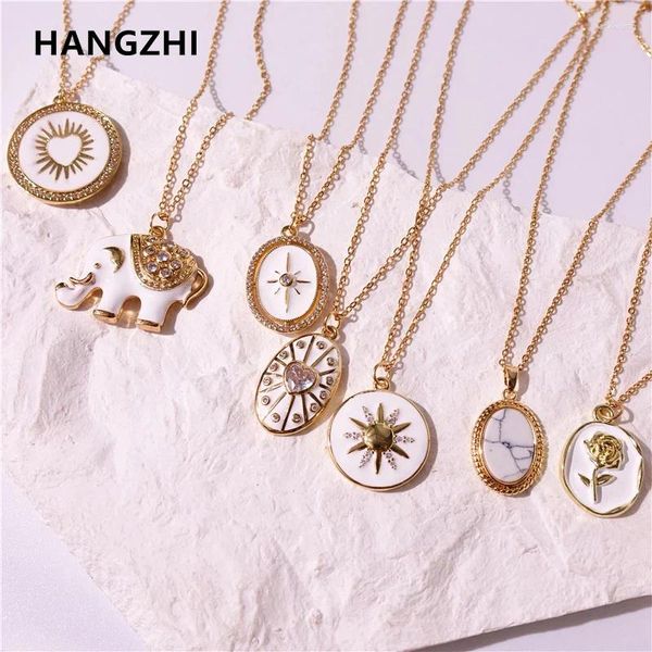 Ожерелья с подвесками Hangzhi 2023, ретро изысканность, белая капля, глазурь, роза, солнце, любовь, слон, инкрустация, циркониевое ожерелье для женщин, ювелирные изделия