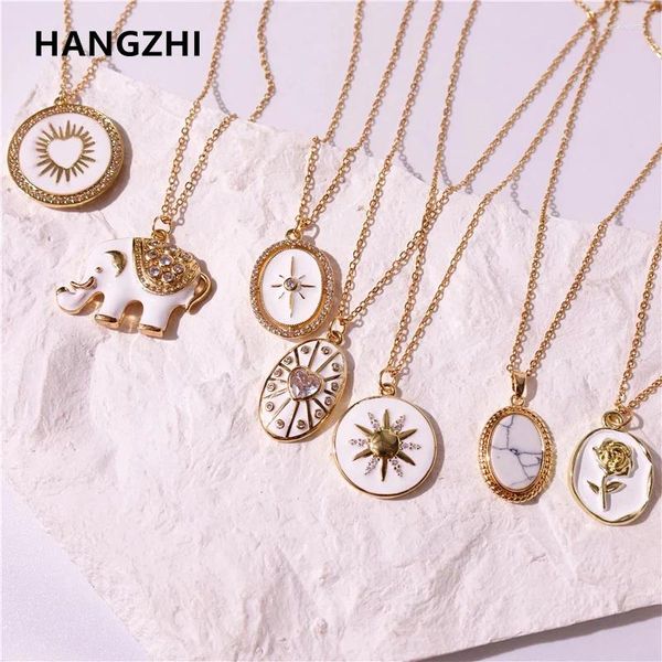 Pingente colares hangzhi 2023 retro requinte branco gota esmalte rosa sol amor elefante incrustado zircão colar para mulheres jóias