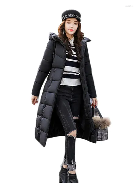 Женские плащи, женские черные M-6XL, длинные толстые хлопковые куртки с капюшоном, осень-зима 2023, модные тонкие корейские серые элегантные парки