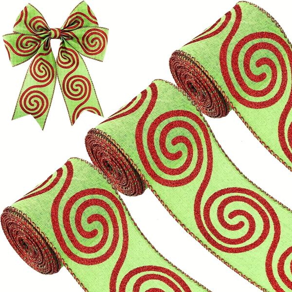 Decorações de Natal 1 pc Holiday Burlap Ribbon Glitter Wired Edge Red e Green Stripe Decoração DIY Craft 231122