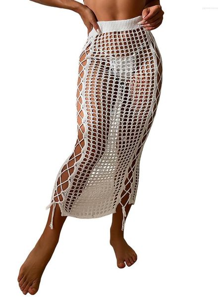 Costume da bagno da donna Gonna copricostume da spiaggia all'uncinetto da donna Costume da bagno lungo in maglia elastica scavata