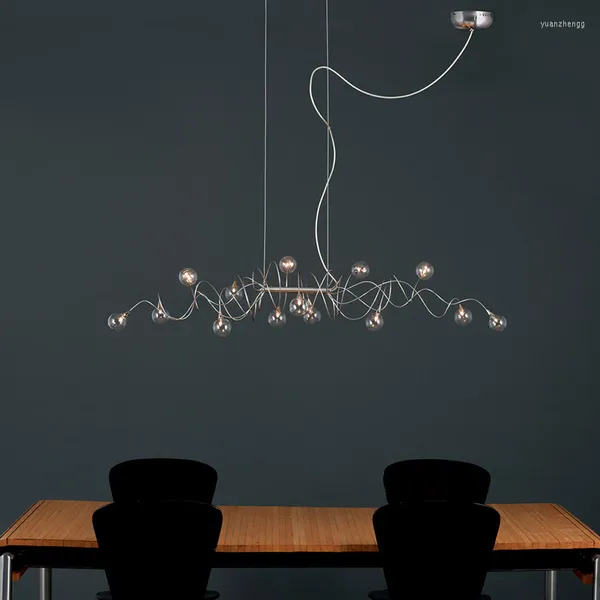 Chandeliers Lights Nordic LED LED Smoky Grey Glass Illema Dining Room Island Home Hanging Bar Coffee Shop Lâmpadas