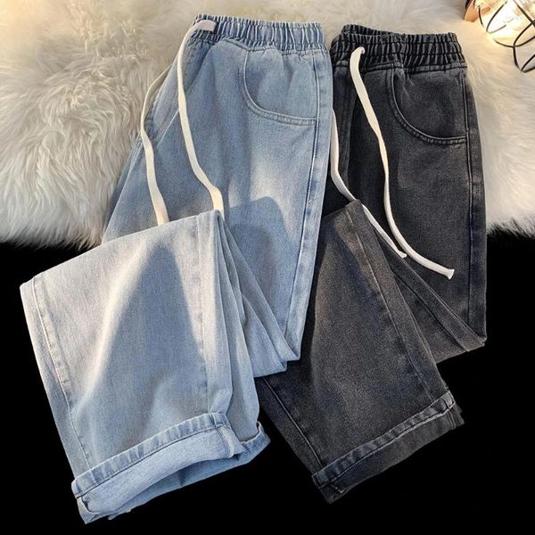 Jeans masculinos quatro temporada para homens plus size casual marca calças desenhar corda cintura elástica juventude sweatpants calças compridas