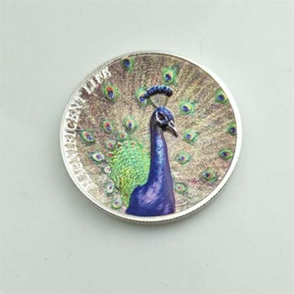 5 peças não magnético o 2013 emblema em relevo 3D pavão animal banhado a prata colorido Eilzabeth 40 mm coin275z