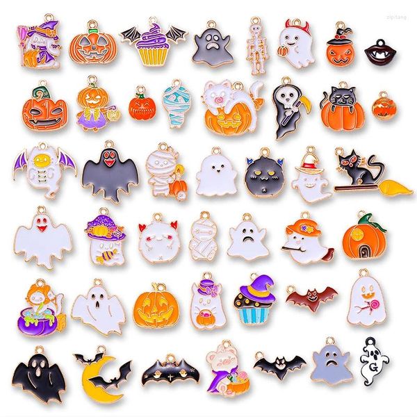 Charms 45 Teile/satz Lustige Emaille Halloween Gold Charme Für Schmuck Herstellung Niedlichen Bunten Spooky Devil Kürbis DIY Handgemachte Accessoires