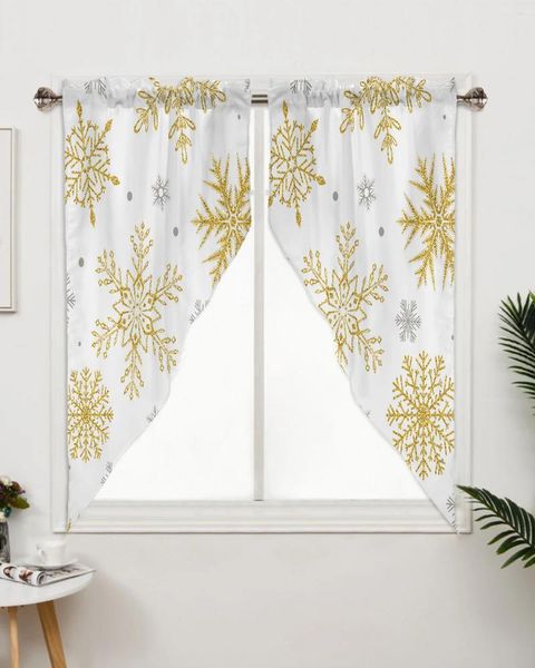Cortina de natal dourado floco de neve textura janela sala estar quarto decoração cozinha triangular