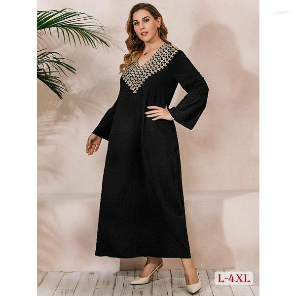 Plus Size Kleider Muslim Abaya mit Stickerei für Frauen Lange Dubai weite Ärmel Kaftan Türkei Marokko Robe Modest