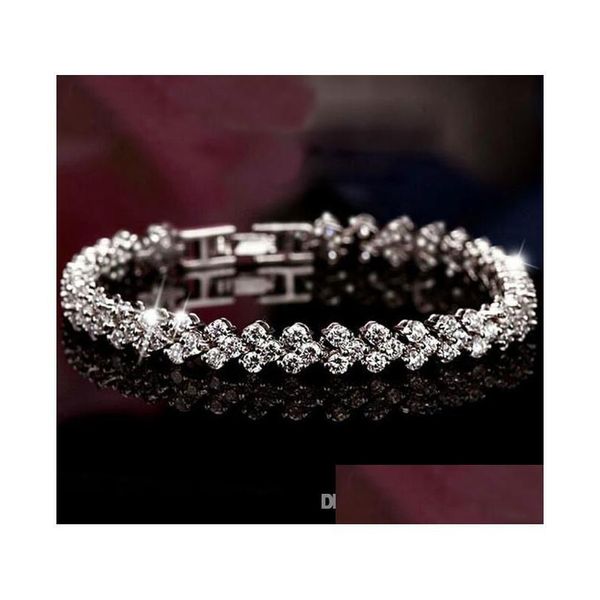 Tennis Tennis Luxury Austria Brillanti braccialetti di cristallo Genuino 925 Sterling Sier Charms Zircone Diamante Bracciale a maglie romane Gioielli D D Dhq8T