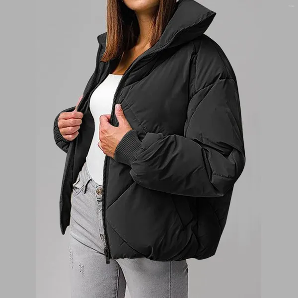 Trenchs de femmes manteaux vers le bas coton veste femmes hiver épaissir fermeture éclair court manteau rembourré en vrac femme col montant chaud velours côtelé Parkas vestes