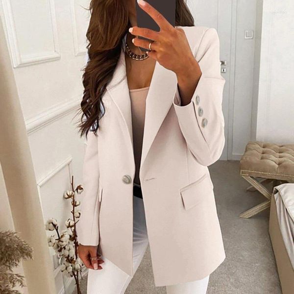 Abiti da donna Giacca blazer da donna Primavera Autunno Moda Casual Elegante Sottile Bottoni larghi Ufficio Abito da lavoro Capispalla Beige Rosa Giallo Blu