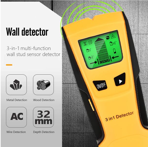 Detectores de metal industrial 3 em 1 em 1 detector de parede de mão Finder Wood Studs Live Connector Detect Scanner 230422