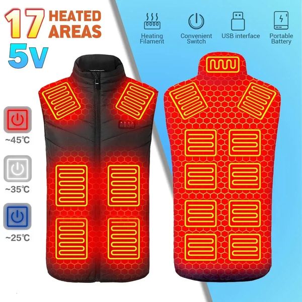 Roupa íntima térmica masculina Jaqueta de aquecimento Colete de aquecimento Homem Colete aquecido de inverno 17 áreas Roupas alimentadas por USB Roupas femininas Colete quente Roupas de caça esqui 231122