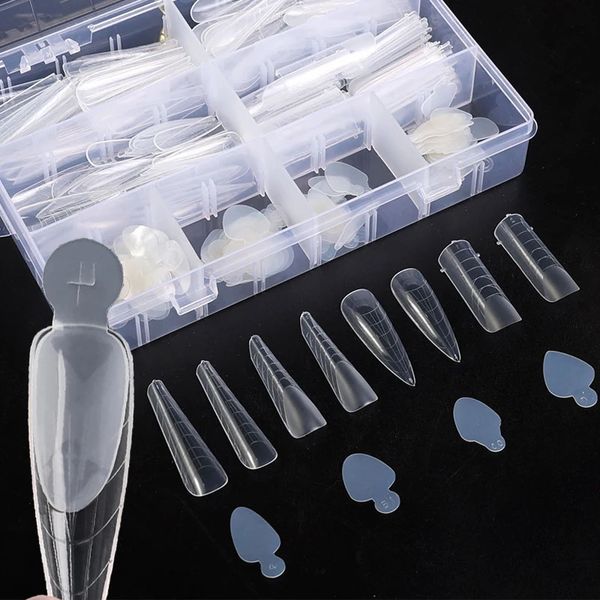 Unghie finte 288 pezzi / scatola French Forma Doppio adesivo Cuscinetto in silicone Riutilizzo Forme per unghie doppie Punte finte per estensione gel Manicure rapida per la costruzione 231121