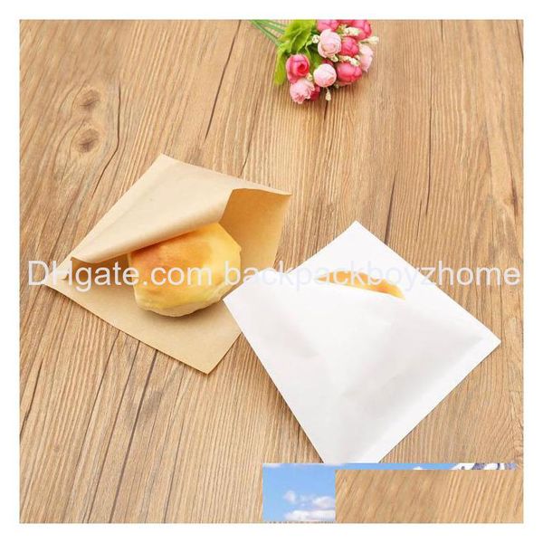 Paketleme çantaları 100pcs 15x15cm kraft kağıt ambalaj torbası yağ geçirmez çörek fırın için ekmek gıda üçgeni beyaz ten