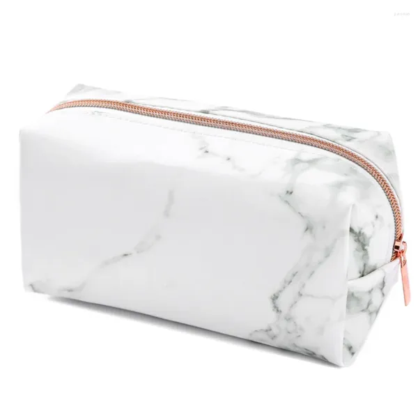 Weißes Marmor-PU-Briefpapier-Federmäppchen, Make-up-Tasche mit roségoldenem Reißverschluss für Mädchen und Teenager