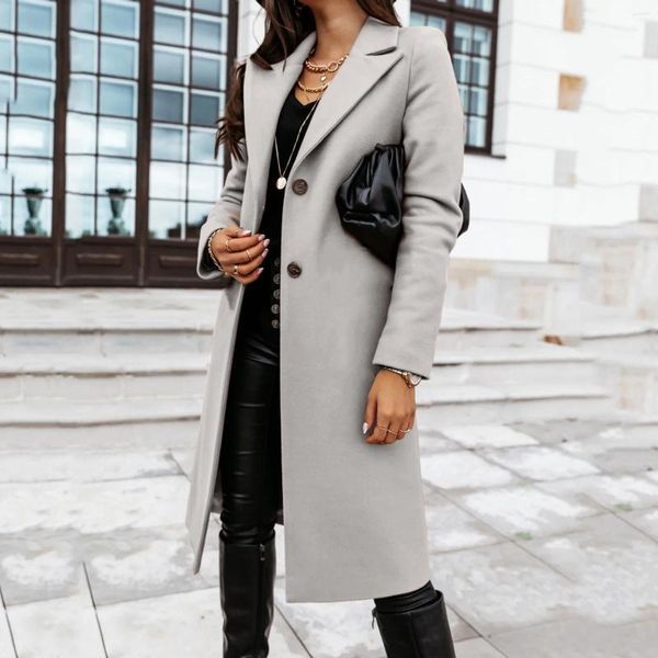 Damen Trenchcoats Faux Wolle Dünne Jacke Mantel Damen Warm Solid Long Overcoat Outwear Om