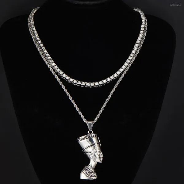 Colar brincos conjunto est moda hip hop jóias 925 banhado a prata faraó pingente zircão tênis corrente e 4mm corda