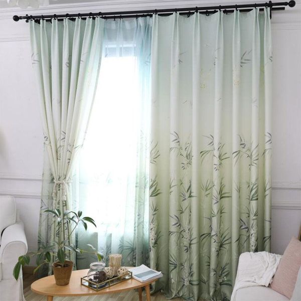 Cortinas cortinas cortinas de estilo escandinavo e tule semi-cambaleante pequeno fresco acabado simples plantas de quarto de quarto chinês bambu chinês