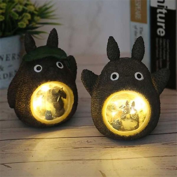 Hayao Miyazaki Animazione Totoro Figure Modello Giocattolo LED Luce notturna Anime Star Resina Decorazione della casa Regalo per bambini 211105210H